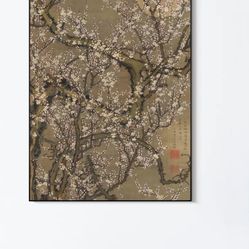 Framed White Plum Blossoms And Moon Large Wall Art By Ito Jakuchu 
