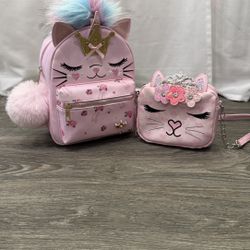Girls Backpack And Purse / Cat, Unicorn, Princess P