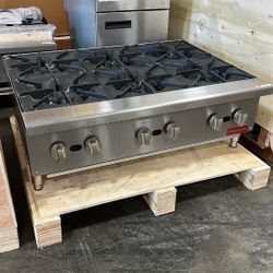 Flamaster FLM-HP36-M 36" Countertop Gas Hot Plate, NG/LPG, 150,000 BTU, 6 Burners