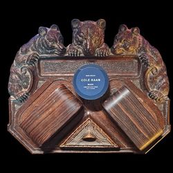 Antique Brass Bronze Desk Tray/Trinket/Cards Holder Black Forest 3 Bears