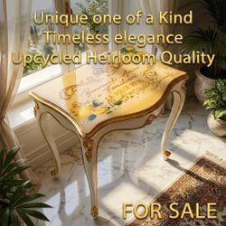 Upcycled Italian Rococo Entryway Table – Ivory, Gold Leaf Gilded Accents, La Dolce Vita