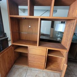 Large wooden shelves and cabinet unit