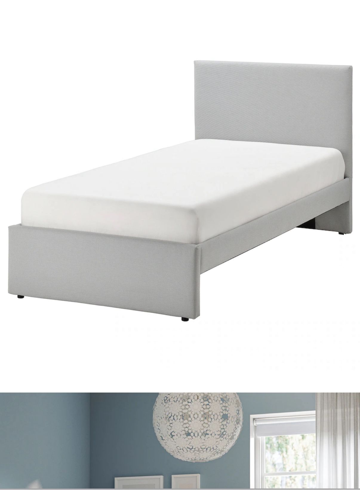 Light Gray, Twin IKEA Bed + Mattress