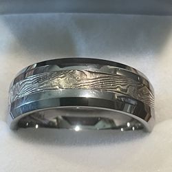 Tungsten/ Gold Damascus Mens Ring Size 10