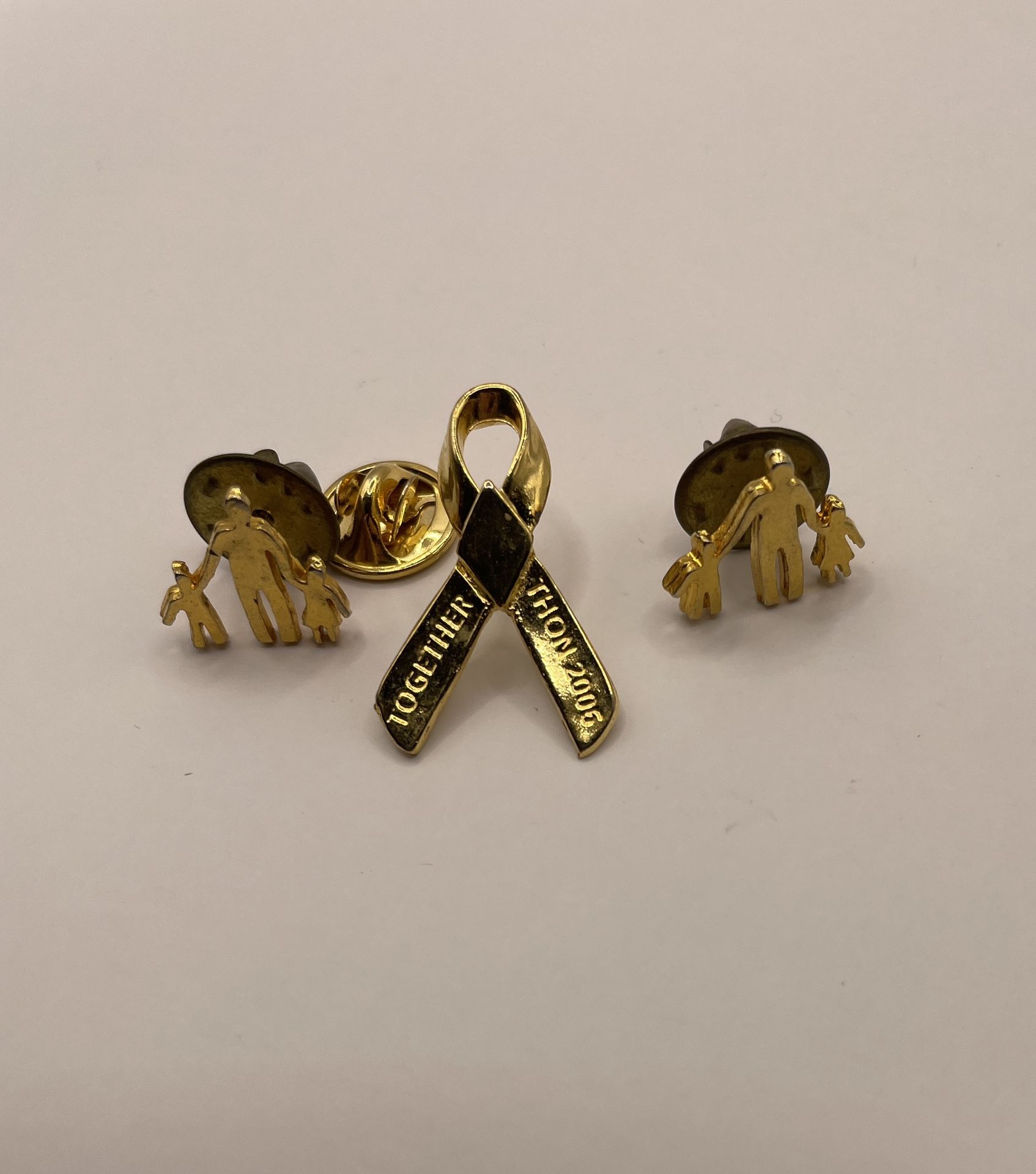 3 Gold Tone Pins - Ribbon/ People