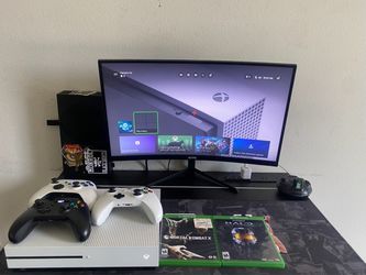Xbox One S With 3 Controllers, Cables & Games( Read Description)