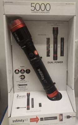 Infinity X1 5000 Lumens Flashlight Rechargeable Dual Power Twist Focus 3 Modes.
