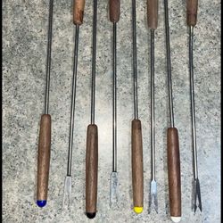 Fondue Forks Stainless Steel & Wood 8 pcs color coded 
