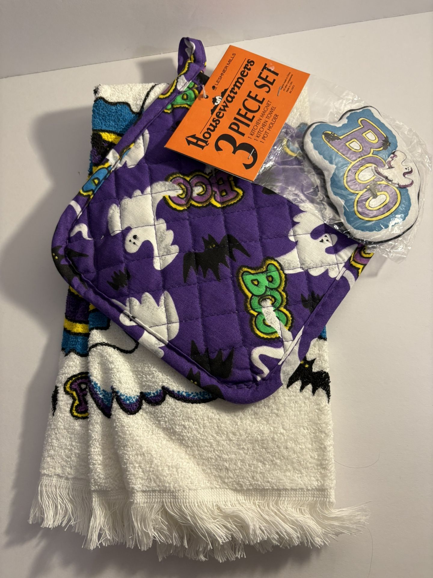 NWT Vintage Halloween Boo Ghost Potholder Kitchen Towel Magnet NOS Leshner Mills