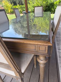 Wooden Dining Table with Glass Top + 6 Chairs
