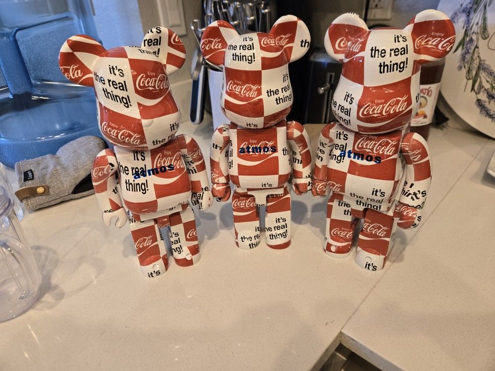 Bearbrick Atmos x Coca-Cola 1000% Checkerboard collectible figure. This limited-edition designer toy