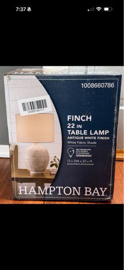 Hampton Bay Finch 22" Distressed White Ribbed Table Lamp with White Linen Shade