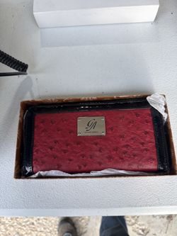 Grace Adele Red Ostrich Print Zip Around Wallet New in Box