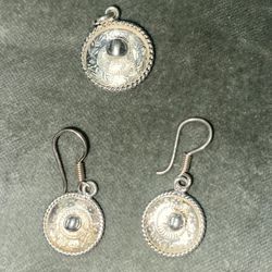 Sterling Silver 925 Hat Dangle Earrings and pendant  set handmade