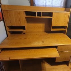 Oak Finish Desk with Hutch