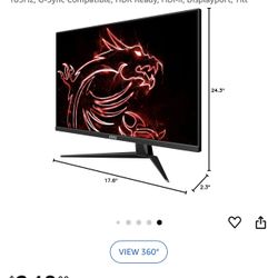 MSI MAG2732, 27" Gaming Monitor, 1920 x 1080 (FHD), IPS, 1ms, 165Hz, G-Sync Compatible, HDR Ready, HDMI, Displayport, Tilt