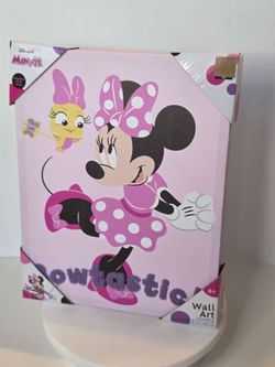 Disney Minnie Mouse Bowtastic Pink Canvas Wall Art 11" x 14"Decor NEW