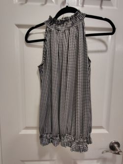 Adrianna Papell Size S Black and White Gingham Sleeveless Top