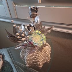 Vintage  Beaded /foil Rose Candle Holder Greeting Option 