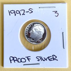 1992 - S.     Silver Proof Brilliant Uncirculated Roosevelt Dime.