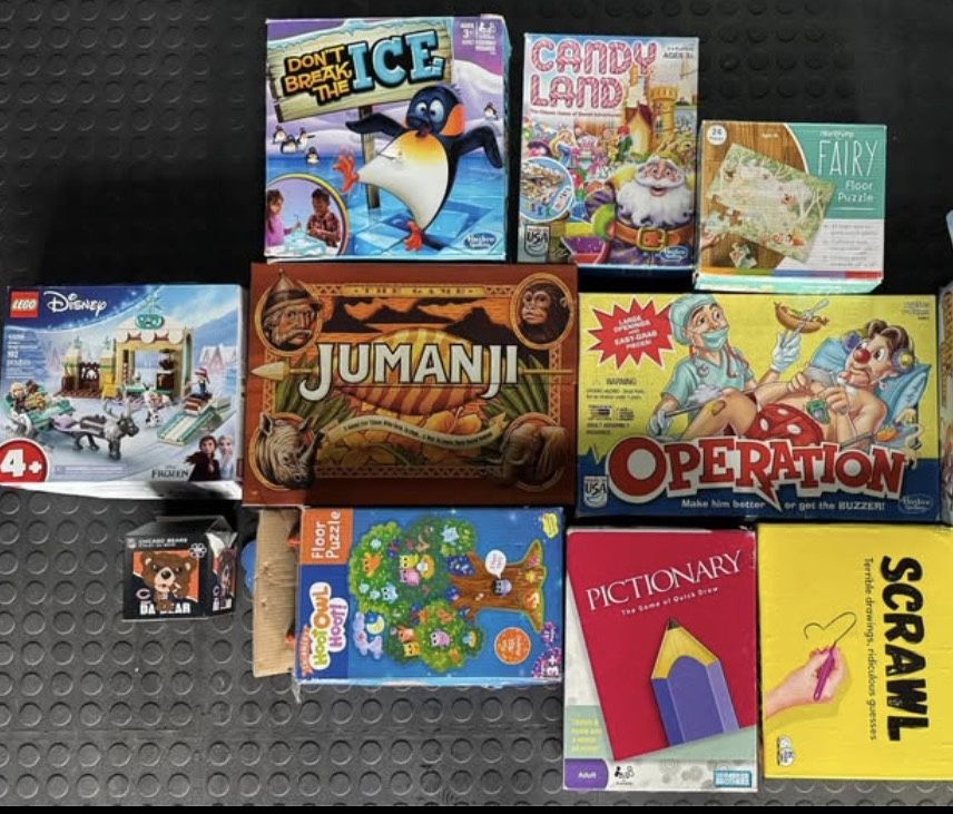 Board Games & Puzzles Lot – Jumanji, Operation, Pictionary, LEGO Frozen & More