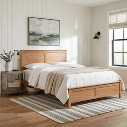 Aveline Queen Solid Pine Wood Platform Bed with Headboard