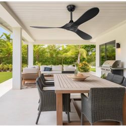 Black Ceiling Fan No Light, 52 in OutdoorCeiling Fans with Remote Control without Light, 3 Blades, 6 Speed Reversible DC Motor Modern for Patios, Kitc
