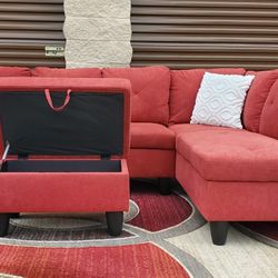 Red Sectional Sofa & Storage Ottoman - Delivery Possible