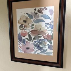 Large Framed Floral Wall Art – Wood Frame with Mat