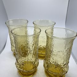 Vintage Juice Glasses Rain flower Daisies Set Of 4