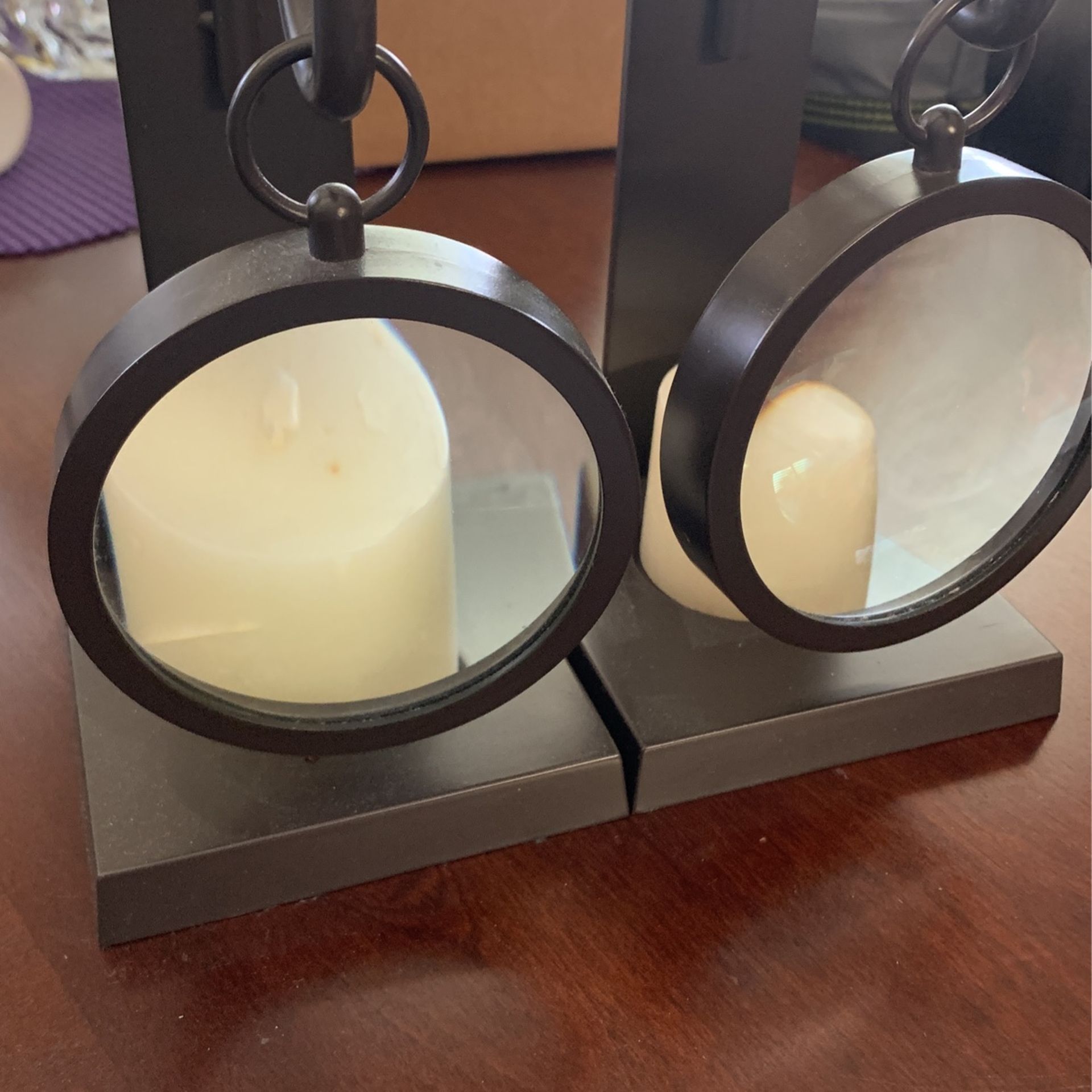 2 Decorative Candle Holders W Magnified Glass