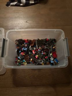 Real LEGO pieces in a box