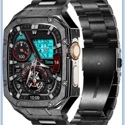 Stainless Steel Watch Band with Case Compatible with Apple Watch band Ultra 3 2 1 49mm, Rugged Strap with Metal Protective Bumper Cover for iWatch Ban