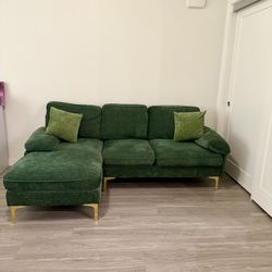 Beautiful L-shaped Green Couch With Pillows