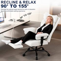 Big and Tall Office Chair with Footrest, High Back Executive Desk Chair with Adjustable Lift Armrest, 155°Recline，Lumbar Support Pillow, Faux Leather 