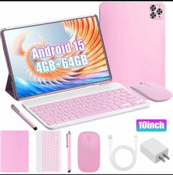 Pink for the princess 👸 10.1 Inch Android 15 Tablet, 4GB RAM, 64GB Storage, Dual SIM, IPS 1280x800 Display, 5MP+13MP Camera, 5000mAh Battery, Keyboar