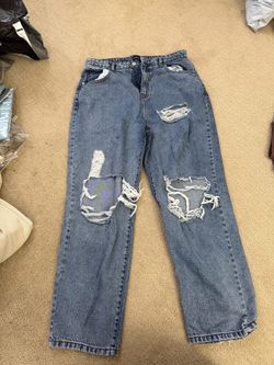 PrettyLittleThing Shape Vintage Wash Extreme Rip Wide Leg Jeans