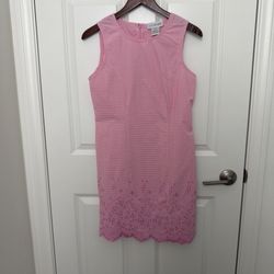 VTG JG Hook Gingham Floral Embroidered Sheath Dress Womens 6P Pink Cottagecore