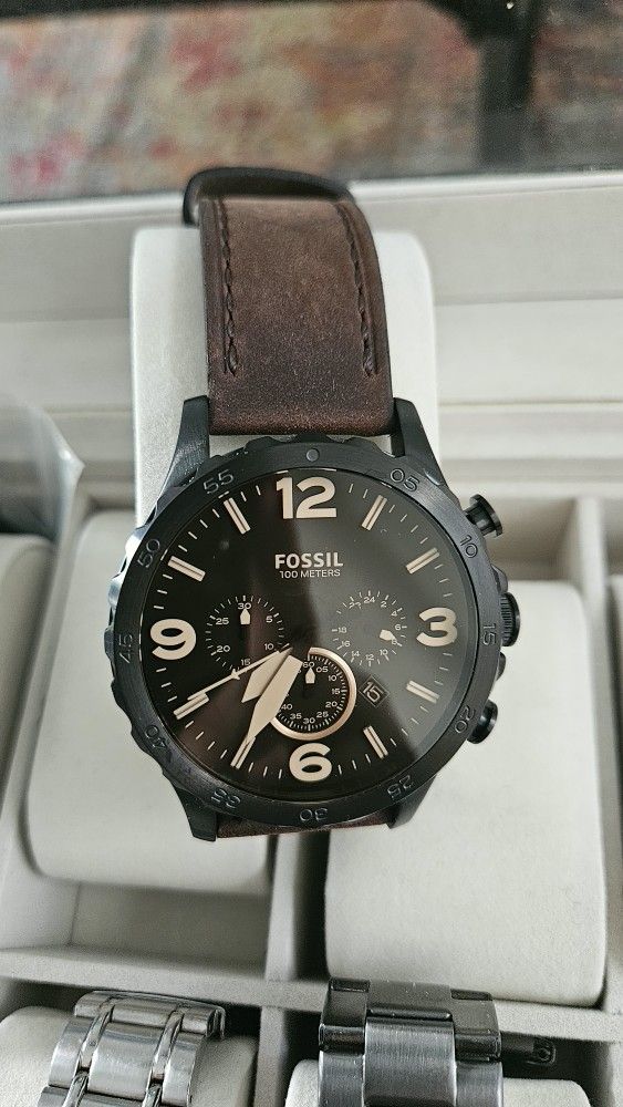 Fossil Black/Brown Leather Watch