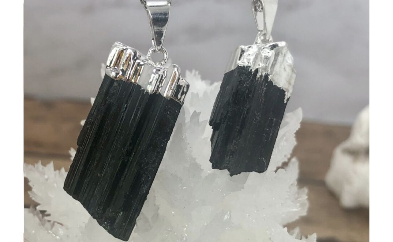 Black Tourmaline Pendant + Necklace , natural stone, protective stone, crystal, tourmaline, stone