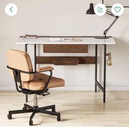 Computer Desk with Drawers, 47 inch Home Office Desk with Storage Hooks and Power Strip Design, MDF Game Desk for Study Home Office