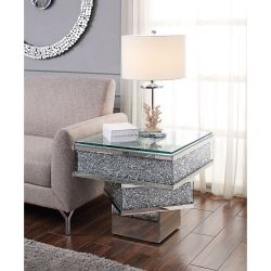 HOLLYWOOD GLAM MIRRORED FAUX DIAMOND CRYSTALS ACCENTS SIDE SIDE ACCENT TABLE HOME DECOR PIECES