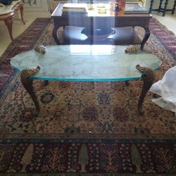 Vintage Brass & Thick Glass Oval Coffee Table