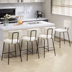 OAKHAM Bar Stools Set of 4- Modern Boucle Counter Height Bar Stools with Backs and Metal Legs, Sherpa BarStools 24 inch Bar Chair for Kitchen Island (