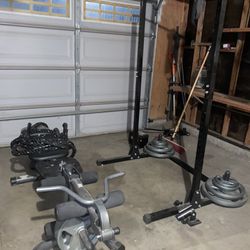 Pull Up/Bench Bar Set Up With Weights