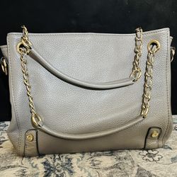 Beautiful Genuine Leather Taupe Tote Purse Handbag 