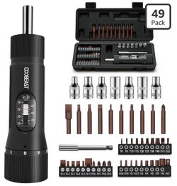 49-Piece Torque Screwdriver Set, 10–70 Inch-Pound Adjustable Torque Screwdriver with S2 Bits & Sockets, 1/4-Inch Drive Torque Wrench Set for Maintenan