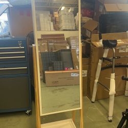 AMIE STANDING MIRROR+CABINET WT/NT,61 inch high and 15 inch wide 
