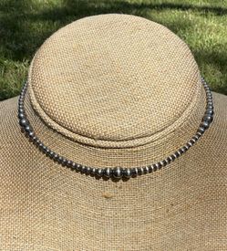 14” 3-6mm Graduated Genuine Sterling Silver ‘Navajo Pearls’ Style Choker