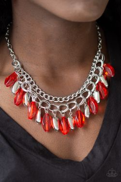 New necklace with earrings color red and silver